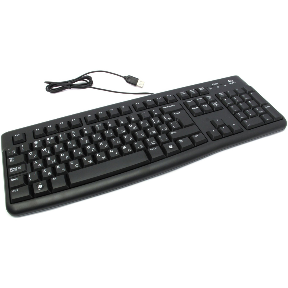 920-002506 Logitech Клавиатура K120 EER Black 104 клавиши, защита от воды, USB 1.5м