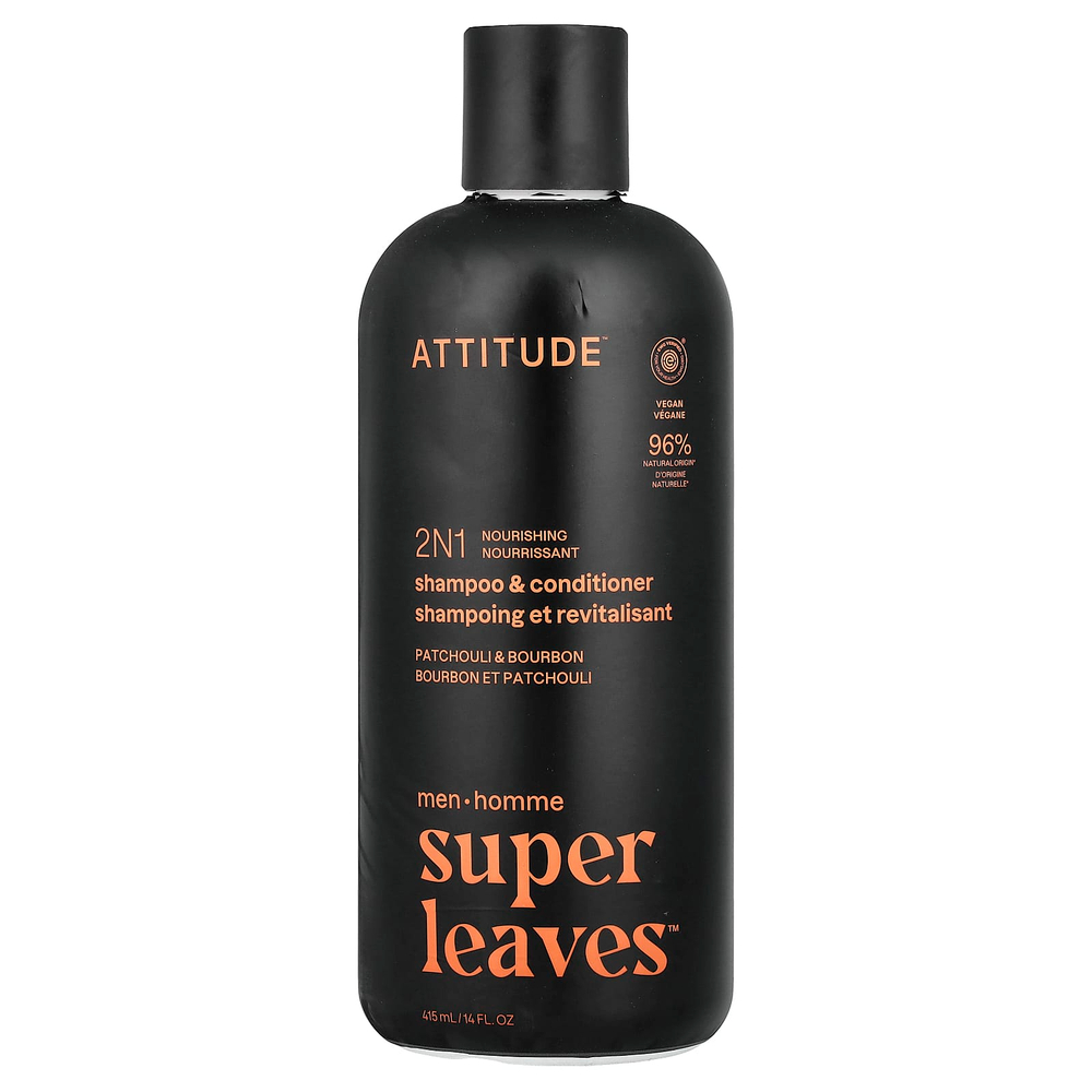 ATTITUDE, Super Leaves™, 2N1 питательный шампунь и кондиционер для мужчин, пачули и бурбон, 415 мл (14 жидк. унций)
