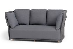 "Лугано" диван 3-местный плетеный из роупа, каркас алюминий темно-серый (RAL7024) муар, роуп темно-серый круглый, ткань темно-серая YB25-0027