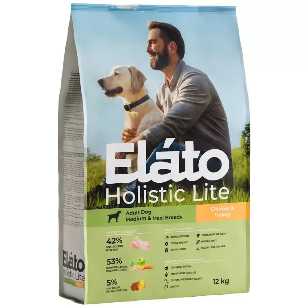 Сухой корм Elato Holistic Lite для собак средних и крупных пород с курицей и индейкой - 12 кг