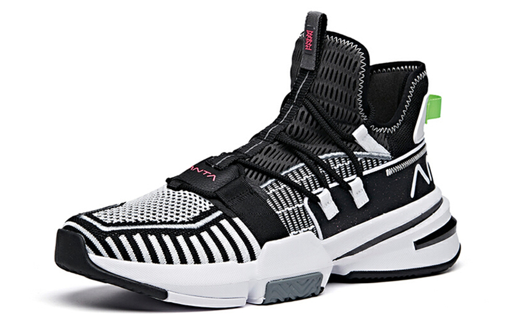 Anta Anta frivolous series fabric actual combat shock absorption and wear-resistant mid-top basketball shoes men's black and white