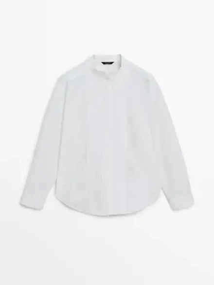 Massimo Dutti Хлопковая рубашка с рельефной деталью, белый