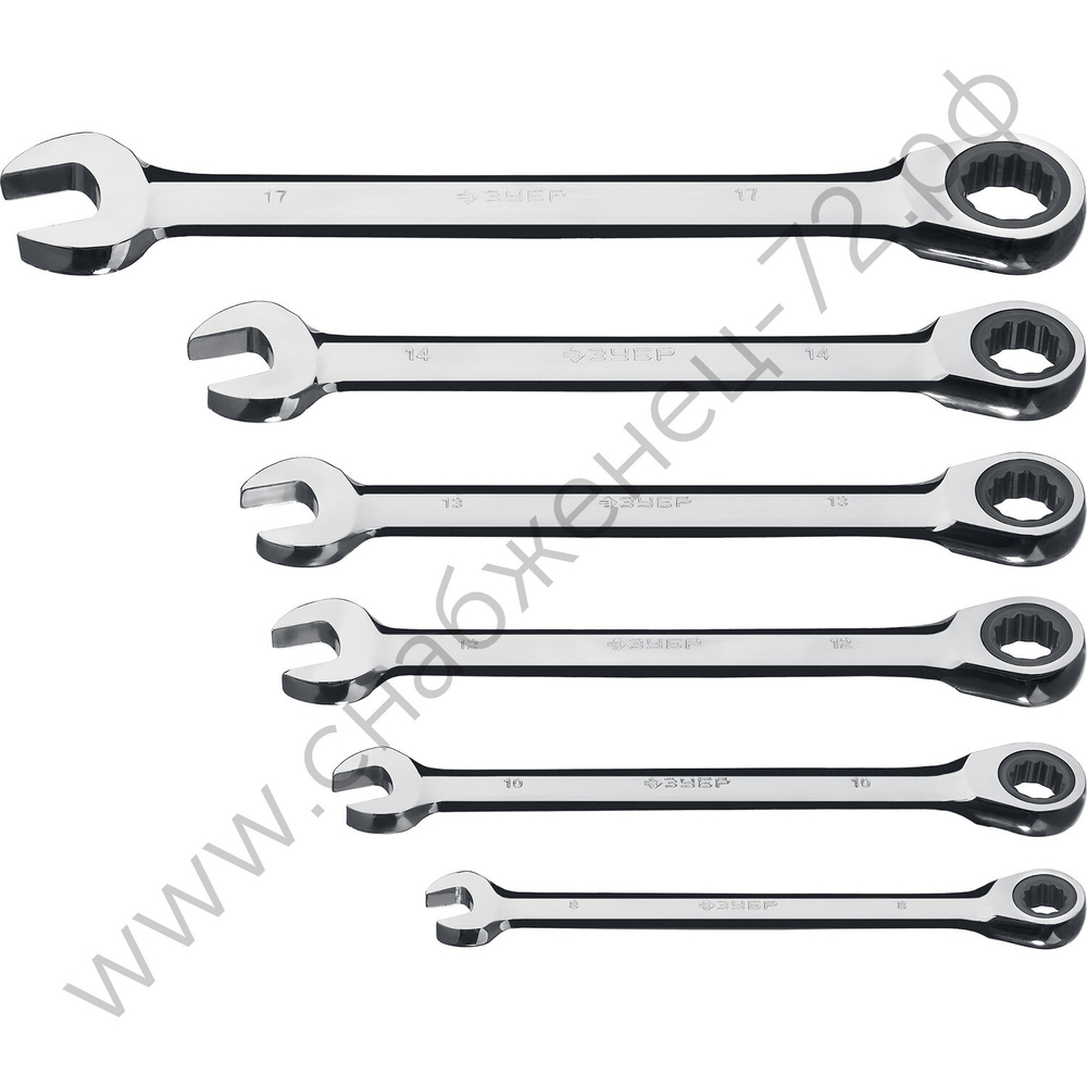 ЗУБР 6 шт, 8 - 17 мм, набор комбинированных трещоточных гаечных ключей, Профессионал (27074-H6)