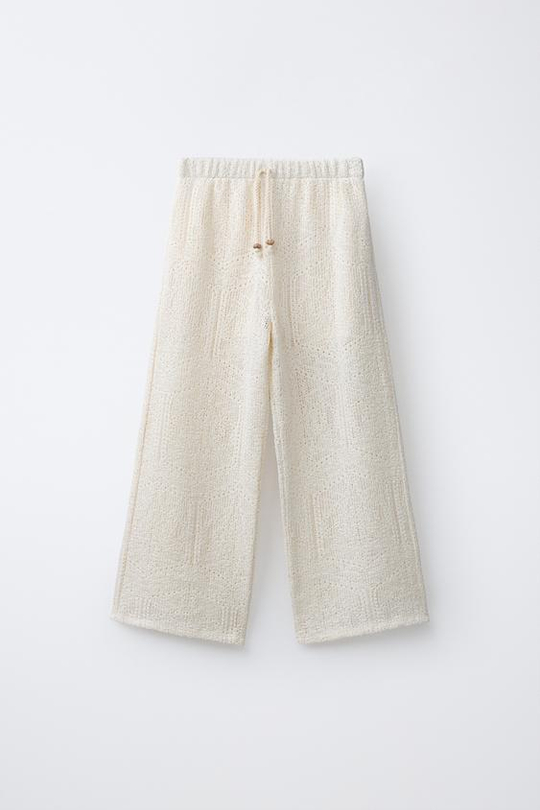 ZARA БРЮКИ WIDE LEG ИЗ АЖУРНОГО ТРИКОТАЖА, ЭКРЮ