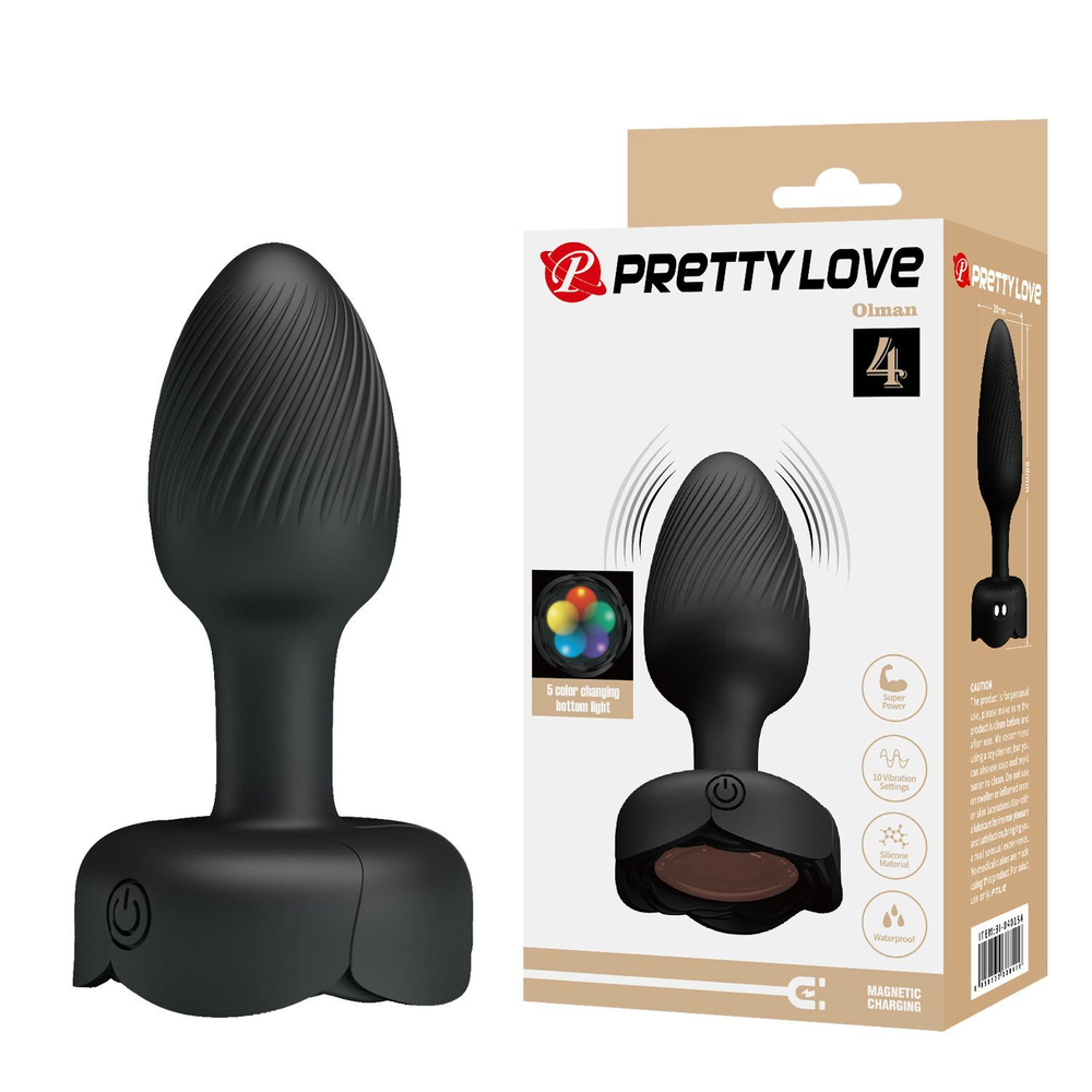 Анальная вибропробка Baile Pretty Love Olman – LED-подсветка, 8,8 см