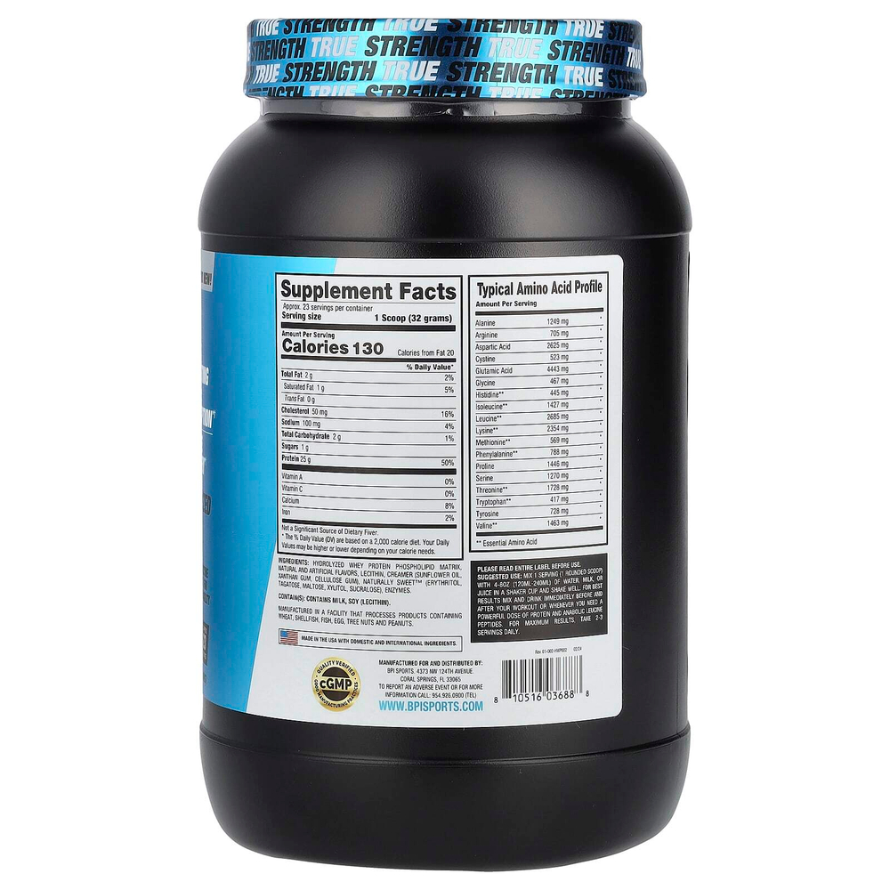 BPI Sports, Hydro HD ™, гидролизованный сывороточный протеин, ванильное мороженое, 736 г (1,62 фунта)