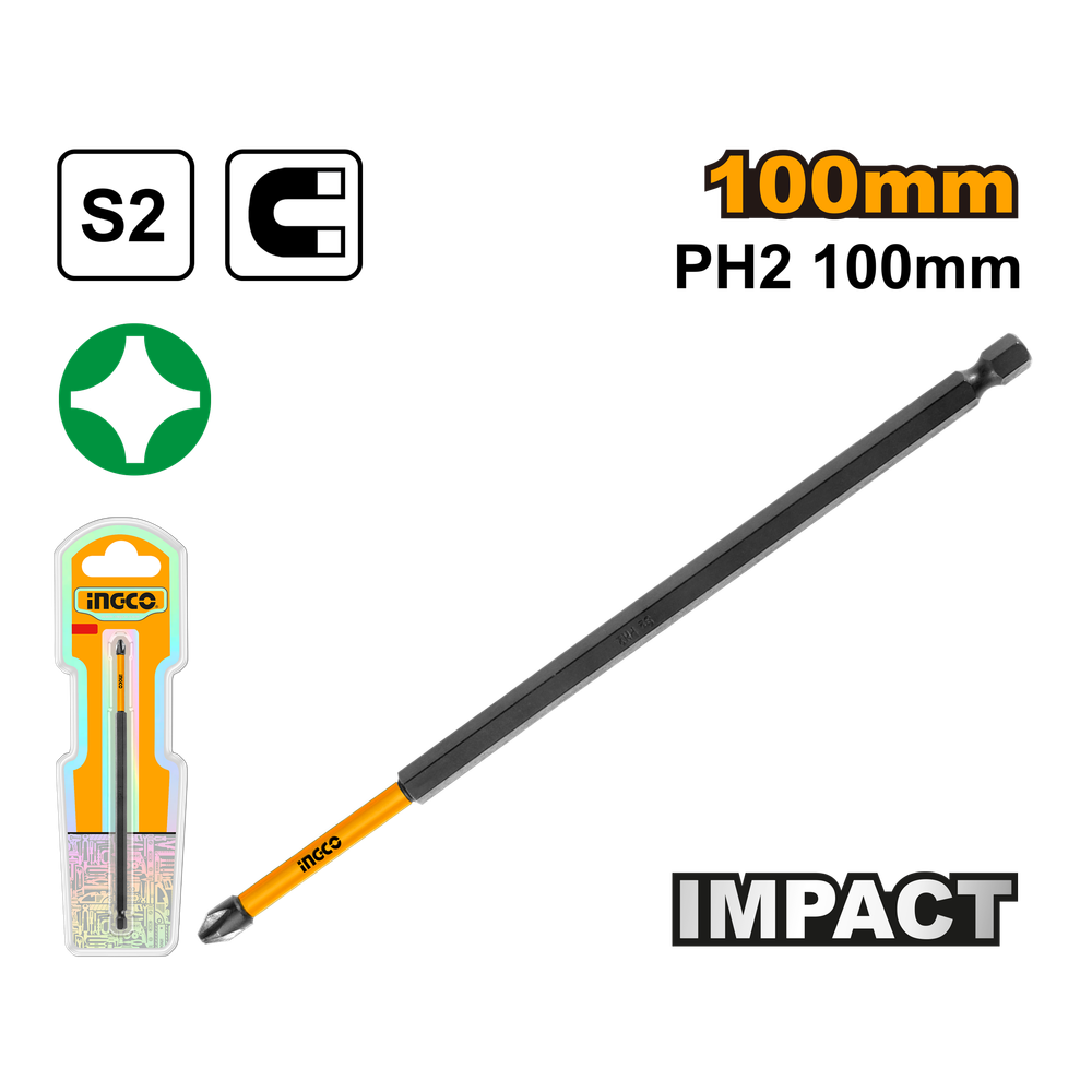 Ударная бита для шуруповерта IMPACT INGCO SDBIM71PH2100 INDUSTRIAL РН2х100 мм