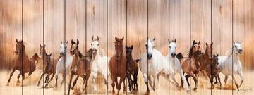 Панно из дерева Horses herd running in the san