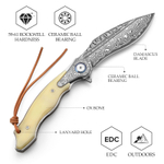 Складной туристический нож TRIVISA Lepus-02 клинок 67 Layers Damascus рукоять кость и сталь (белый)