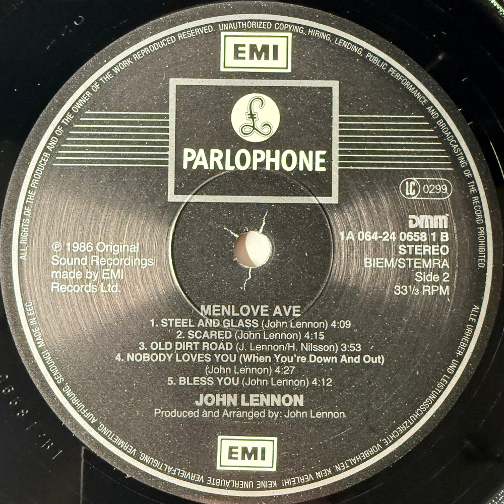 John Lennon ‎– Menlove Ave (Европа 1986г.)