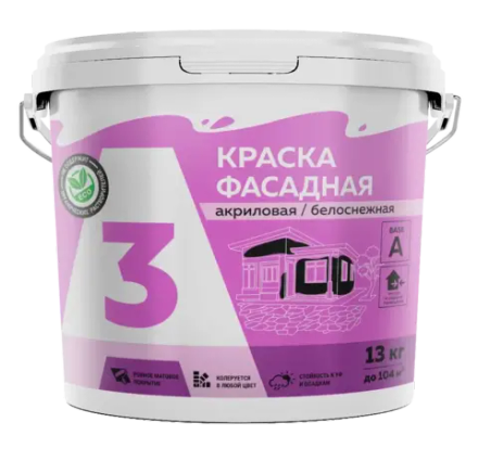 A3  Краска акриловая фасадная белоснежная 13кг (ИжСинтез)