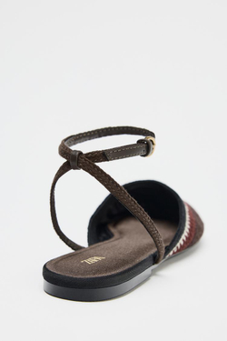 ZARA ПЛЕТЕНЫЕ БАЛЕТКИ БЕЗ ЗАДНИКОВ, КОРИЧНЕВЫЙ