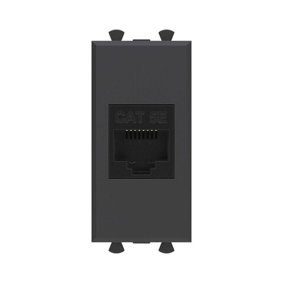 Компьютерная розетка RJ-45 без шторки модульная, кат.5е, "Avanti", "Черный матовый", 1 модуль