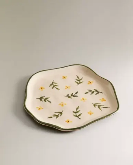 ZARA HOME ДЕСЕРТНАЯ ТАРЕЛКА С ЦВЕТОЧНЫМ УЗОРОМ, ЗЕЛЕНЫЙ