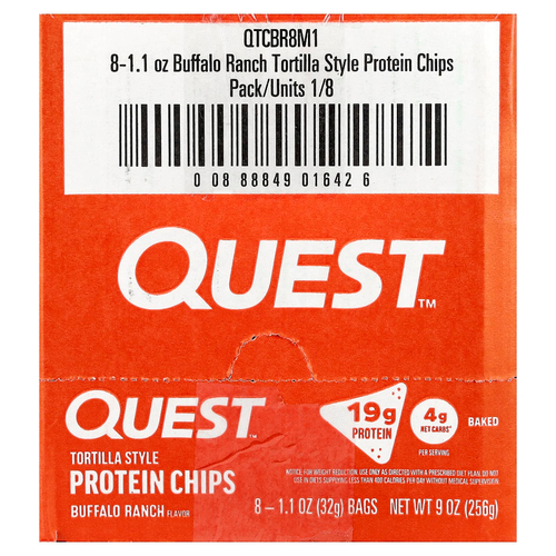 Quest Nutrition, протеиновые чипсы из тортильи, Buffalo Ranch, 8 пакетиков по 32 г (1,1 унции)
