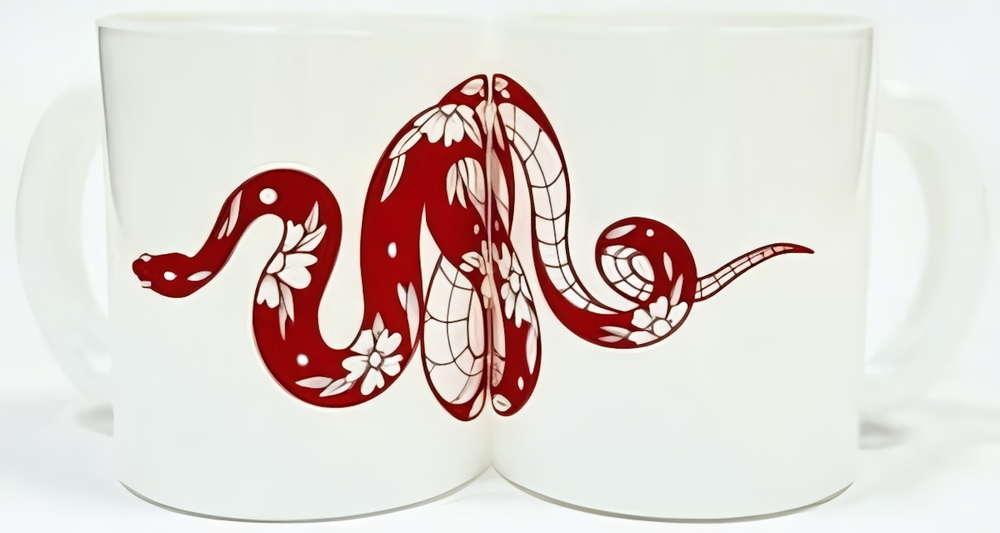 Кружка 300 мл ЗМЕЯ ДЛИННАЯ стекло бело/красная