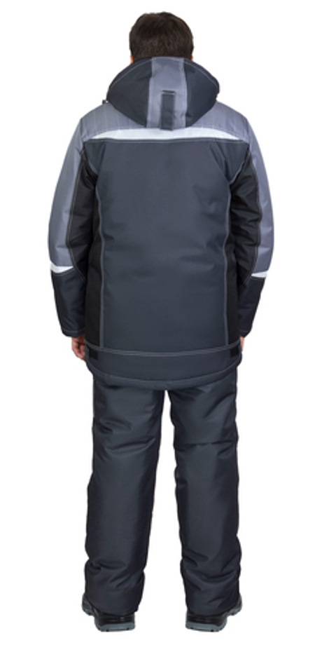 Костюм СИРИУС-ФАВОРИТ-МЕГА-М зимний, куртка длинная, п/к, тёмно-серый с черным и СОП