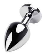Серебристая коническая анальная пробка с черным кристаллом - 8 см. (Цвет: черный)