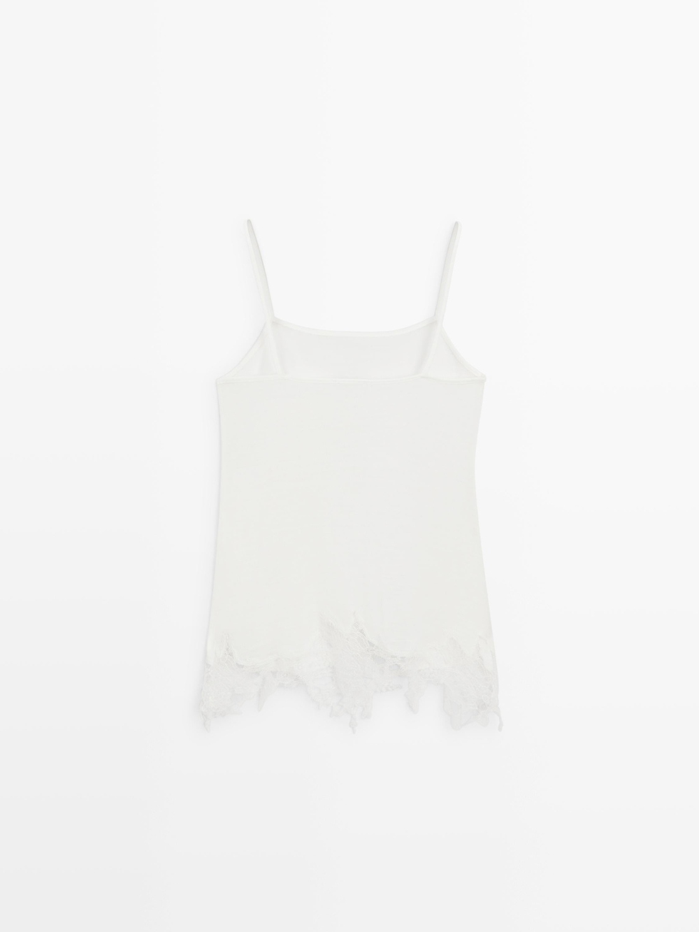 Massimo Dutti Топ в бельевом стиле с кружевом, натуральный/кремовый