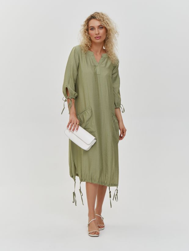 Платье БОХО с карманами, хаки