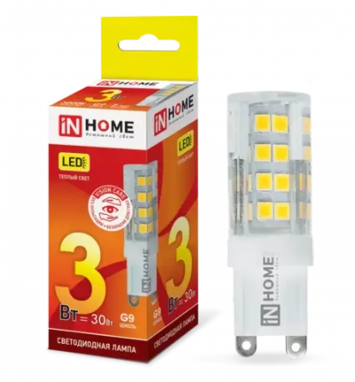 Лампа светодиодная LED-JCD-VC 3Вт 230В G9 3000К ТЕПЛЫЙ 260Лм IN HOME РАСПРОДАЖА