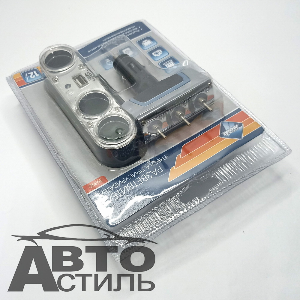 Разветвитель прикуривателя 3гнезда + 1USB+ тумблера + LED подсветка Nova Bright 39890