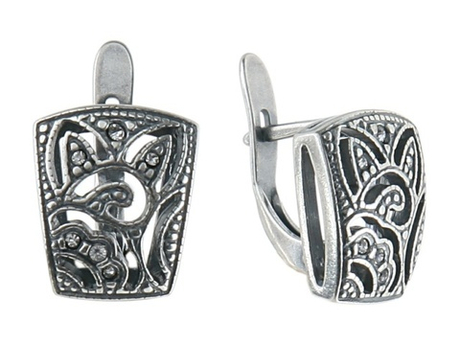 "Кижи" серьги в серебряном покрытии из коллекции "Классика" от Jenavi  с английским замком