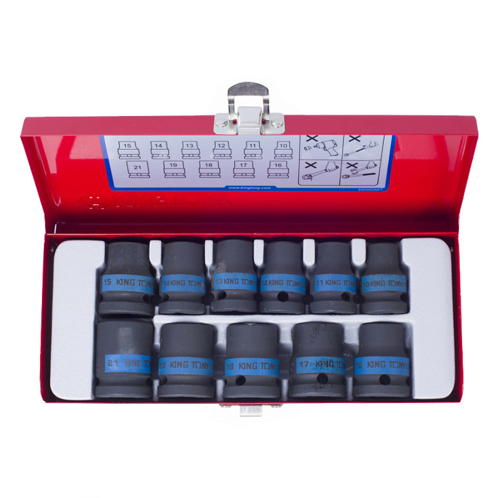 Набор ударных торцевых головок 1/2&quot;, шестигранные, 10-21 мм, 11 предметов KING TONY 4412MP