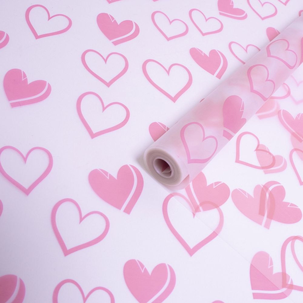 Пленка матовая "Сердечки №1" 70см*200гр НЕЖНО-РОЗОВЫЙ