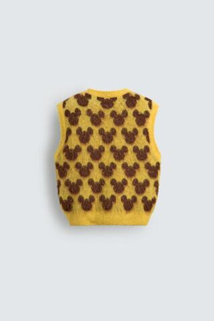 ZARA HARRY LAMBERT X DISNEY ТРИКОТАЖНЫЙ ЖИЛЕТ С ПРИНТОМ МИККИ, ЖЕЛТЫЙ