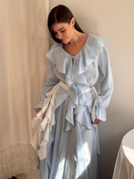 Блузка со свободными  воланами для кормящих мам, Голубой