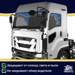 Ламбрекен с косынками двусторонние Isuzu (экокожа, синий, синие кисточки)