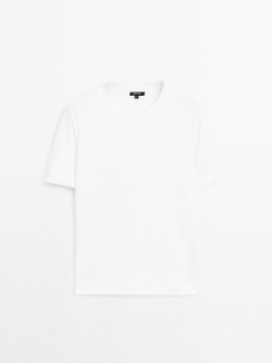 Massimo Dutti Футболка с коротким рукавом из 100% хлопка, белый