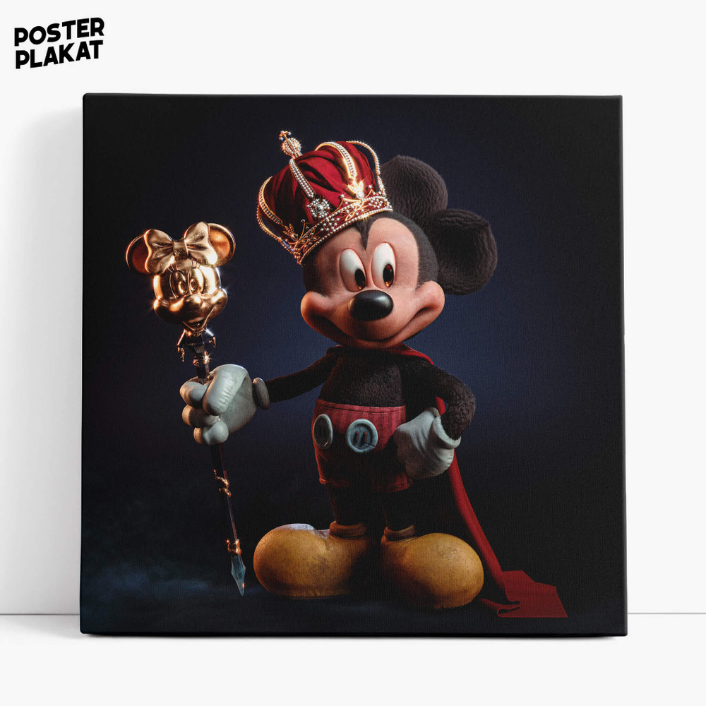 Картина Микки Маус / Mickey Mouse с короной, Уолт Дисней, холст с печатью на подрамнике, интерьерная, Постер Плакат