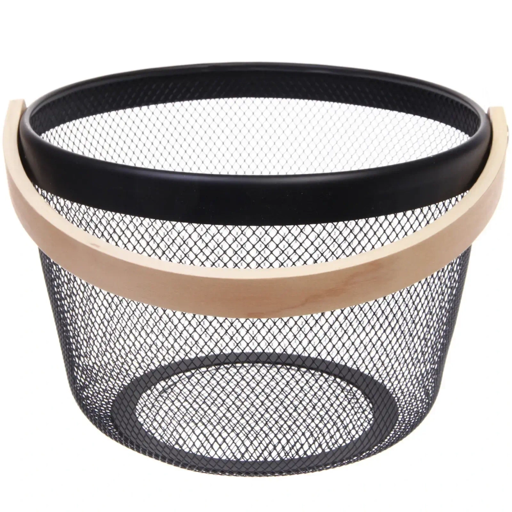 Корзина для хранения металлическая с деревянной ручкой «ФАРГО», цвет черный, 26*18см (лейбл Селфи)