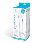 Прозрачный стеклянный фаллос с мошонкой Curved G-Spot - 18 см. (Цвет: прозрачный)