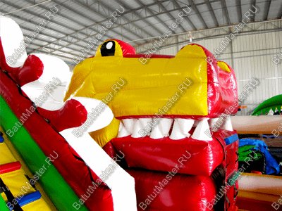 Коммерческий батут "Белый клык" с механизированной головой, цвет красно-желтый, 6*5*4 м