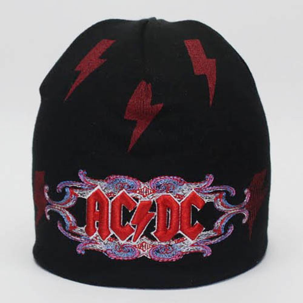 Шапка AC/DC надпись в узоре с молнией
