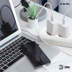 Удлинитель электрический ЭРА U-3e-5m-3x1,5 с заземлением 3 розетки 5м ПВС 3x1,5мм2 16А