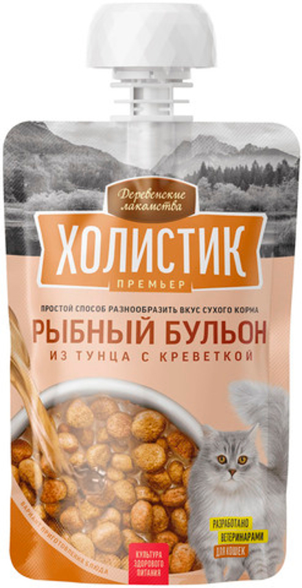 Лакомство Деревенские лакомства Холистик Премьер рыбный бульон для кошек, тунец с креветкой, 90 г