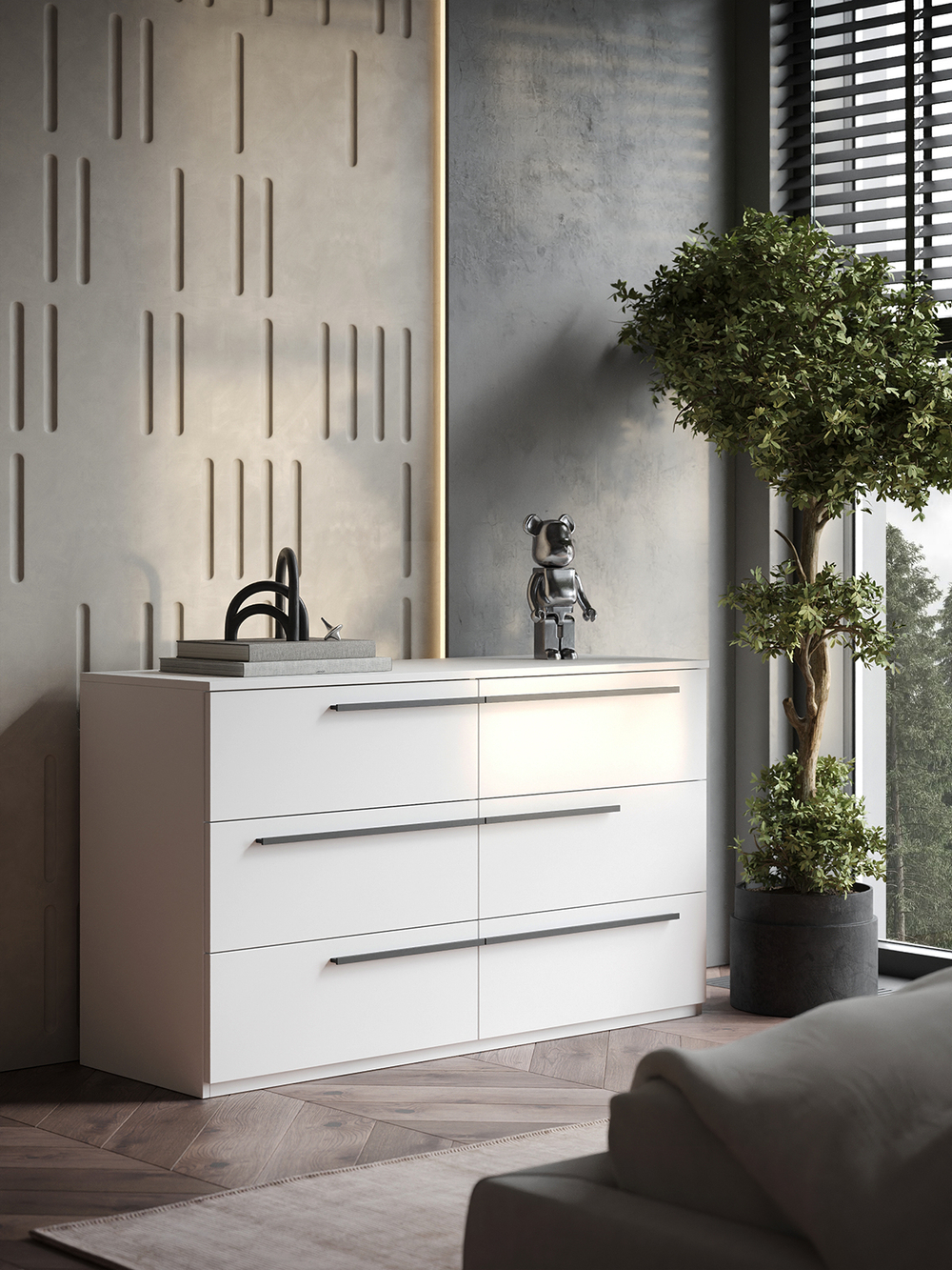 Комод SOHO для одежды, 6 ящиков, цвет белый, габариты 120х70х40 см