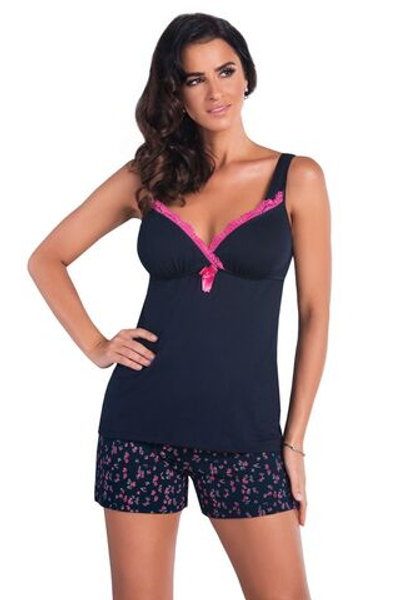 Нежная пижама Marina с мелкими цветами на шортиках (Размер: M) (Цвет: темно-синий)