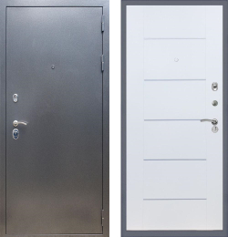 Входная металлическая дверь RеX (РЕКС) 11 Антик серебро / В-03 Белый ясень, молдинги хром