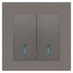 Выключатель Intro Accent 6-105-09 двойной с подсветкой, 10А-250В, IP20, СУ, AL/CU, титан