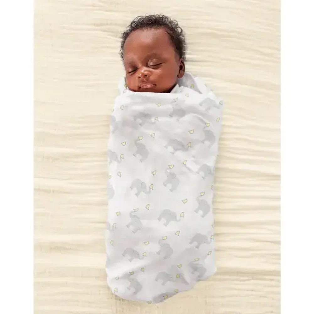 SwaddleDesigns Фланелевая пеленка для новорожденного - Elephant & Chickies, Sterling + Pale Banana