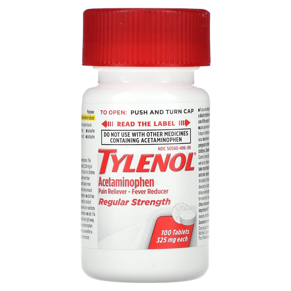 Tylenol, Regular Strength, ацетаминофен, обезболивающее, средство для снижения температуры для взрослых, 325 мг, 100 таблеток