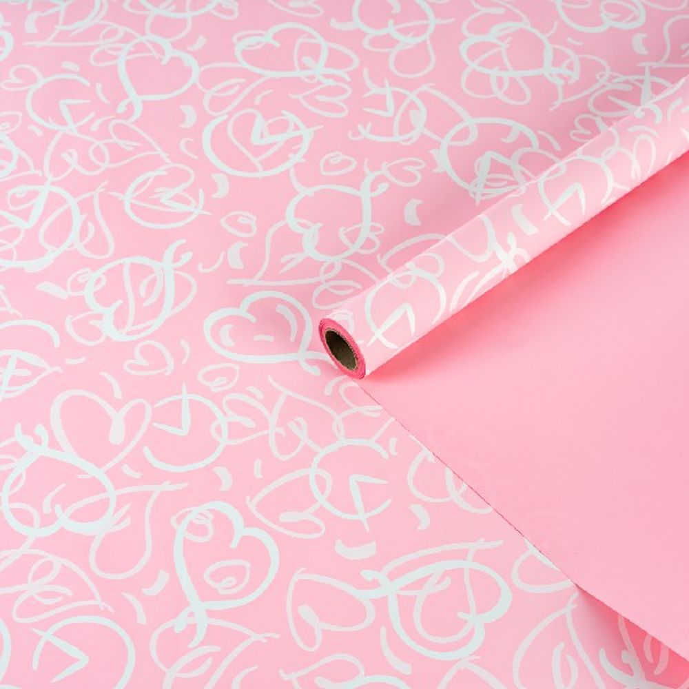 Пленка матовая "Сплетение сердец" Розовая 57см*10м