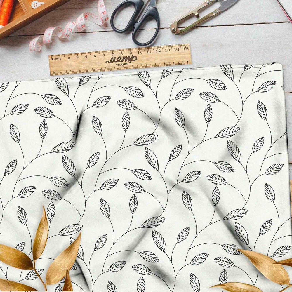 Ткань габардин листочные силуэты