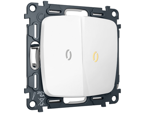 MO124010 Комплект механизма 2-кл выключателя с подсветкой 3200K OMEGA Белый матовый QUANT (OP1240, VM115, G11Y)