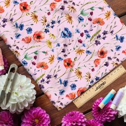 Ткань бязь маки, васильки, ромашки и колокольчики